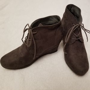 Gray lace up wedge booties